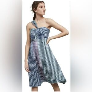 Maeve Anthropologie Waverly Multicolor Plaid One Shoulder Midi Dress Size
